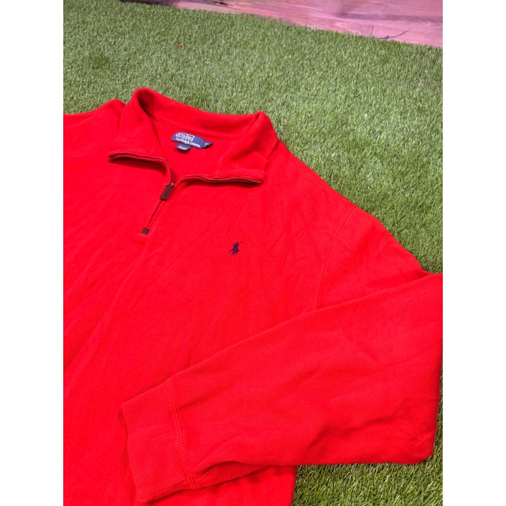 Vintage Polo Ralph Lauren Mens 2XLT Red Quarter Zip Pullover Sweater Big & Tall